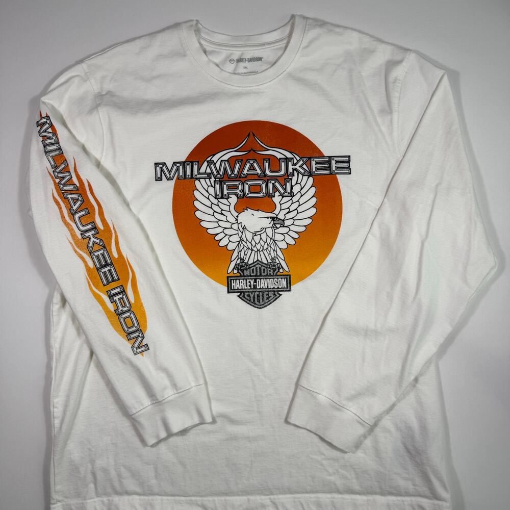 Harley Davidson Milwaukee Iron Long Sleeve Shirt White Flame Men’s 2XL